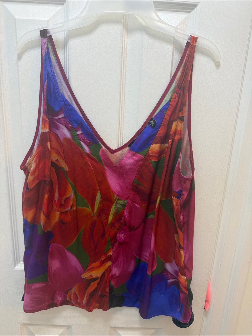 Ted Baker Multicolor Floral Satin Top with Red Trim